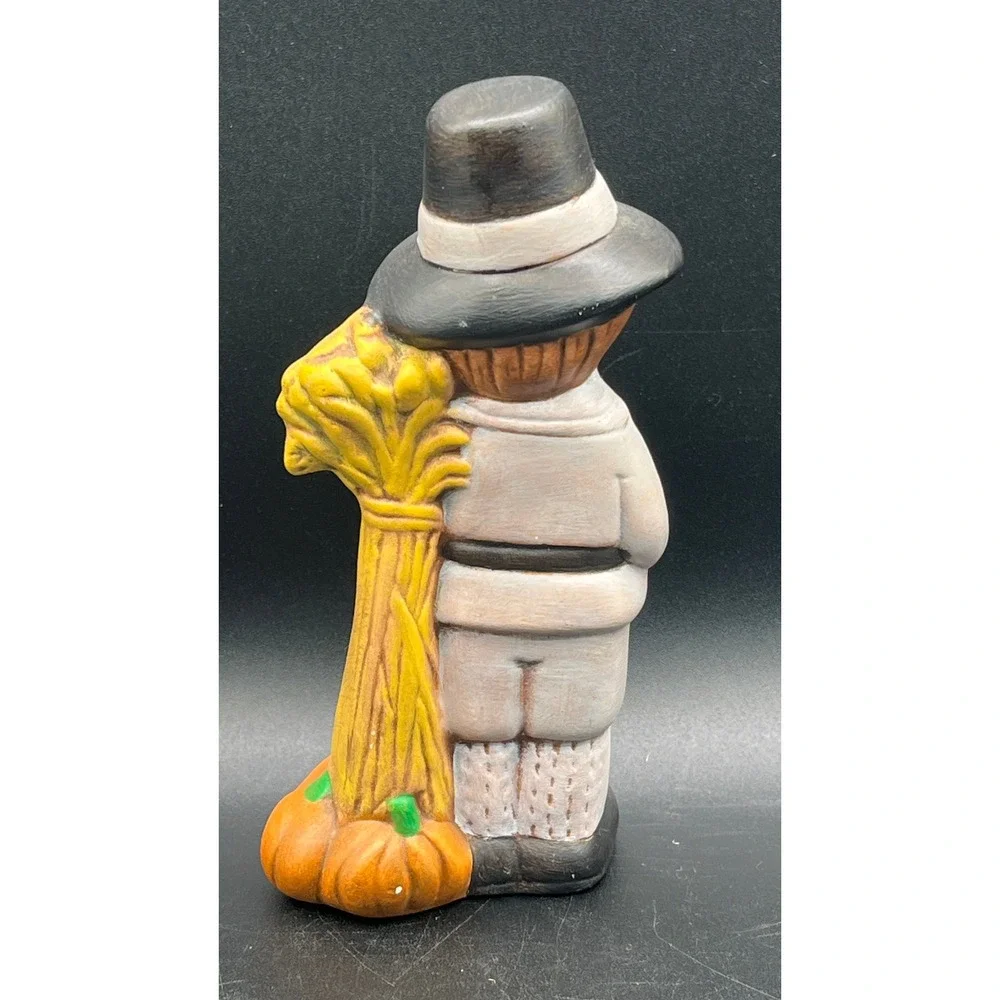 Vtg Ceramic Pilgrim Boy Figurine Thanksgiving Harvest Decor 6